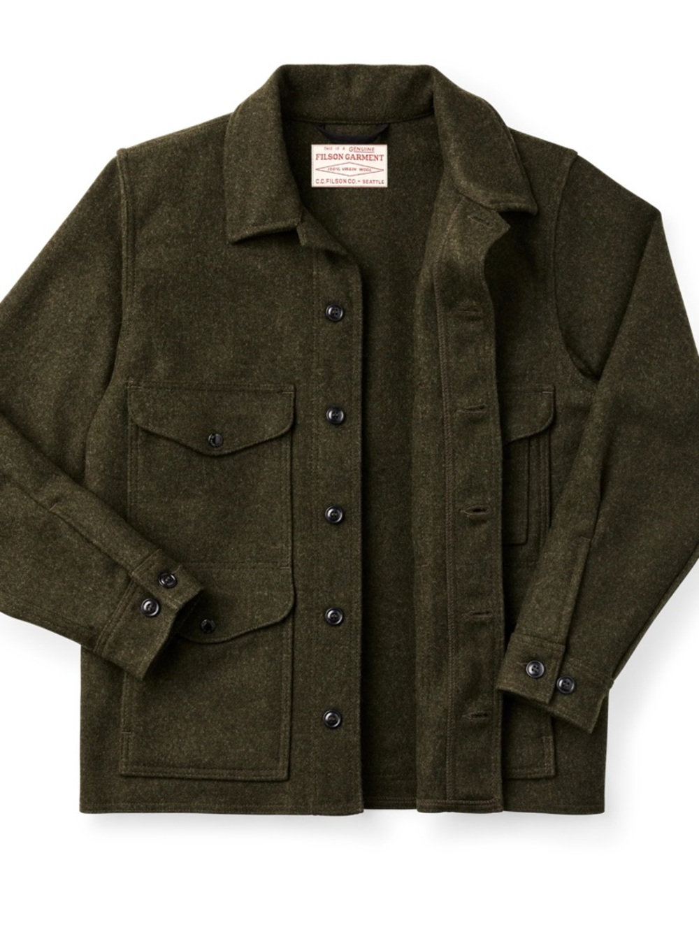 Filson Mackinaw Cruiser Olive Wool-Blend Coat - Picture 3 of 12